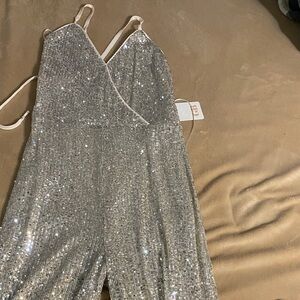 GB Girls Silver Sequin Jumpsuit